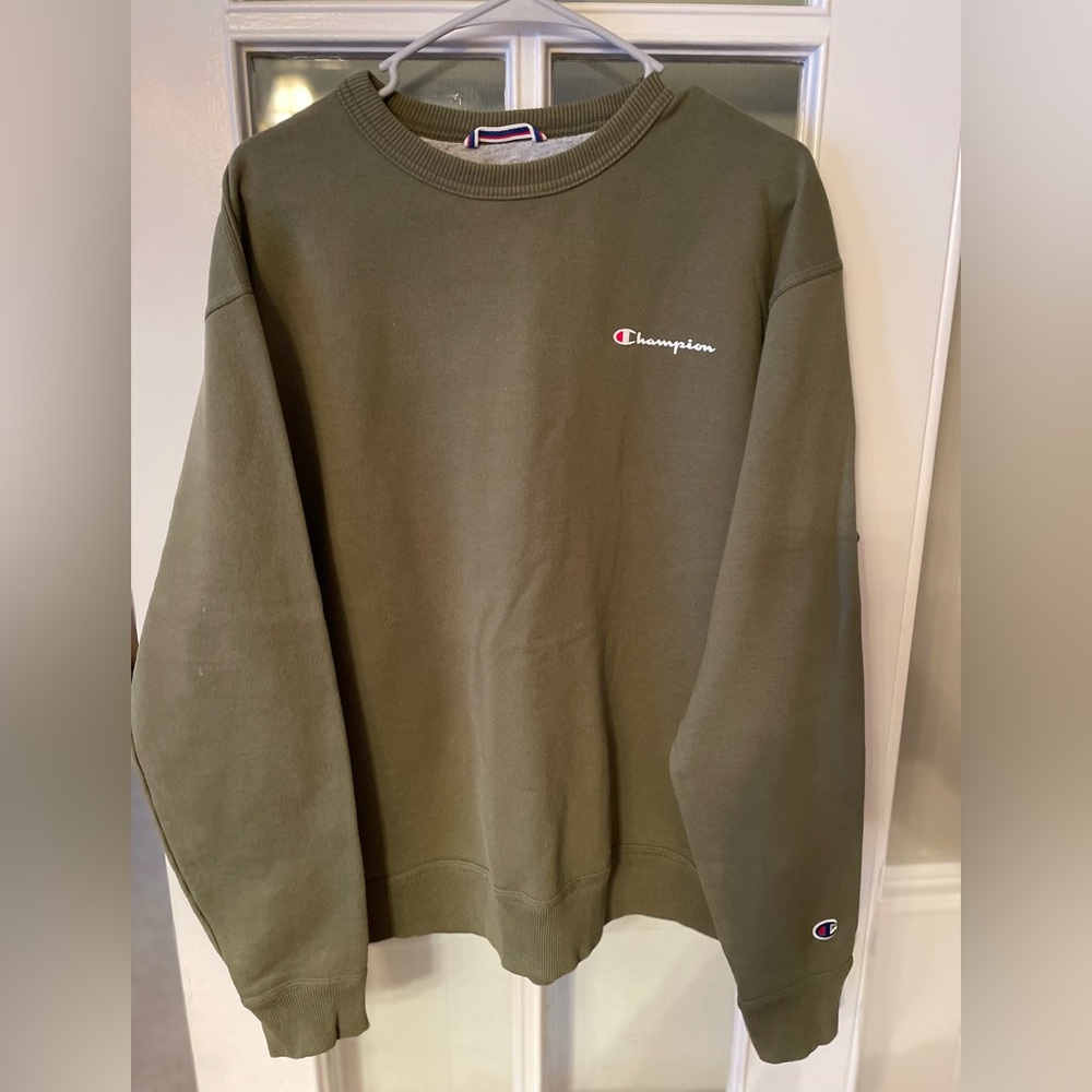 Champion Olive Crewneck Sweatshirt with Small Logo